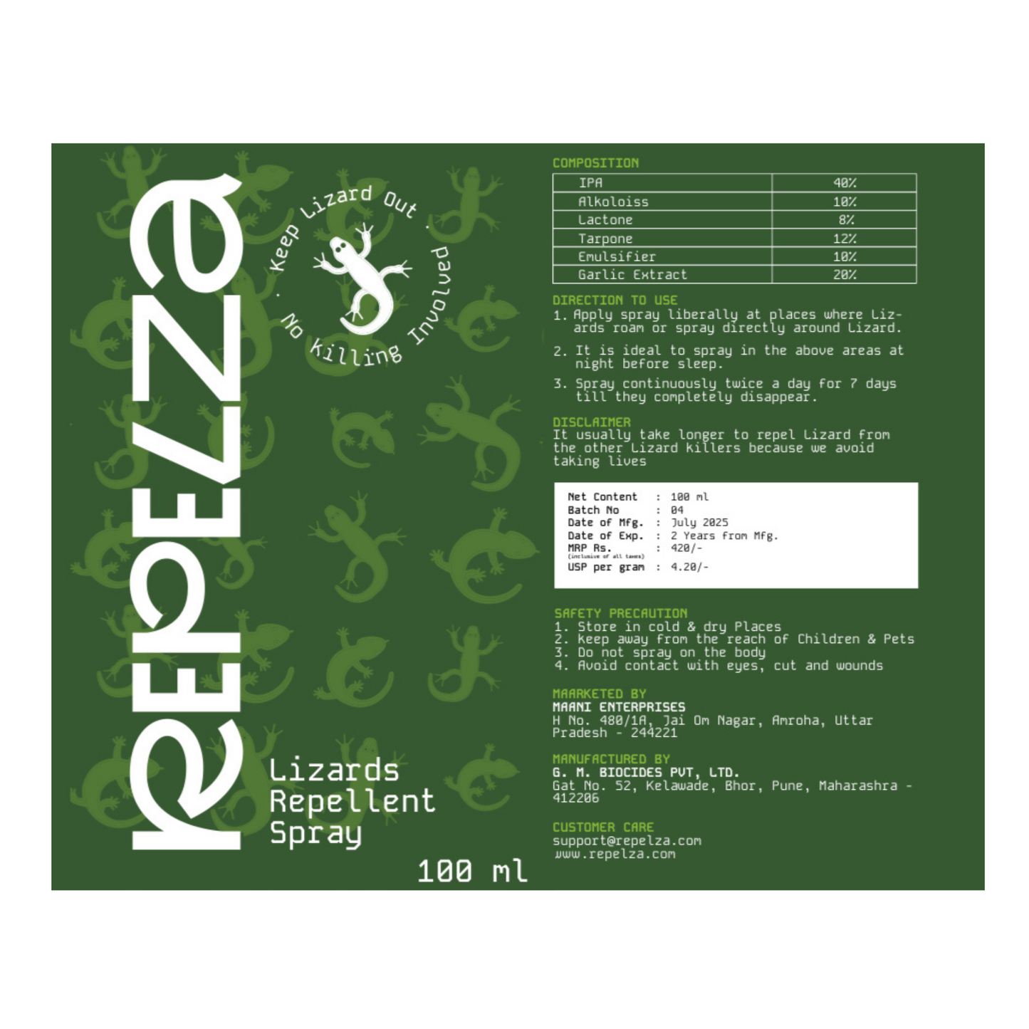 Lizard repellent